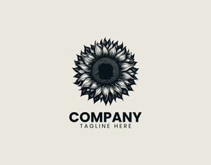 Fototapeta premium Detailed Sunflower Blossom Outline Floral Nature Beauty Vector Logo Design