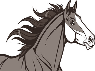 Majestic Horse Galloping with Flowing Mane and Detailed Head Profile, Capturing Grace and Power in a Stylized Artistic Representation