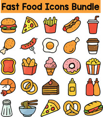 Set of Colorful fast food icons. Doodle style icon vector bundle.eps