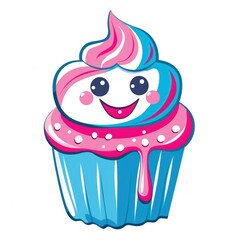 Cute, cartoon cupcake with a happy expression.  Whimsical design