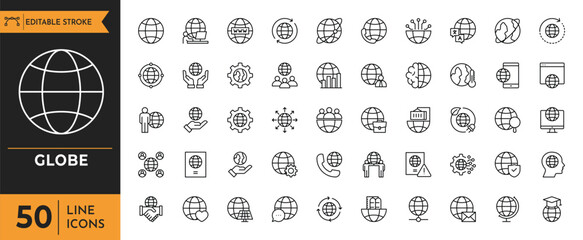 Globe icon set. Containing Planet Earth, green planet, ecology, global warming, Earth and more. Editable stroke. Vector illustration.