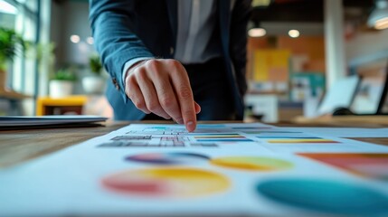 Fototapeta premium Business professional analyzing colorful charts and graphs on table