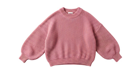 Pink chunky knit sweater with balloon sleeves isolated on transparent background