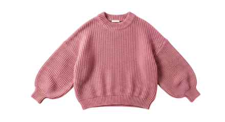 Pink chunky knit sweater with balloon sleeves isolated on transparent background