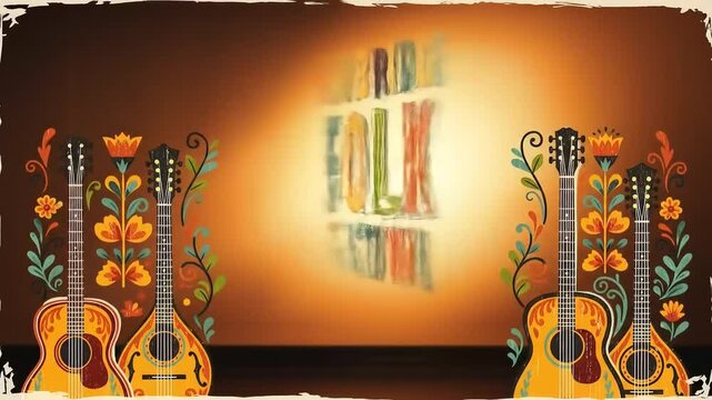 Animated Cambridge Folk Festival with Vibrant Decorative Typography and Folk Instrument Border