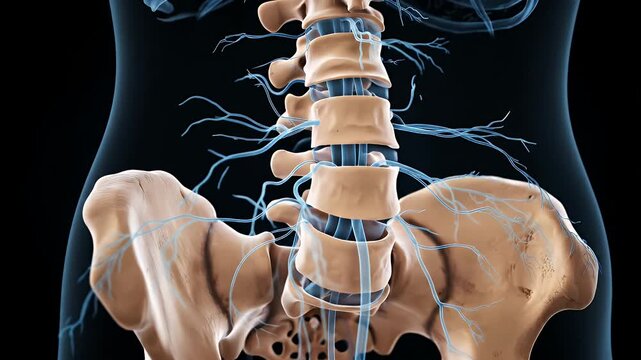 Lumbar Spine and Pelvis: Nerve System Detailed 3D Animation