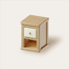 Minimalistic wooden nightstand for modern bedroom setups. 3D render illustration