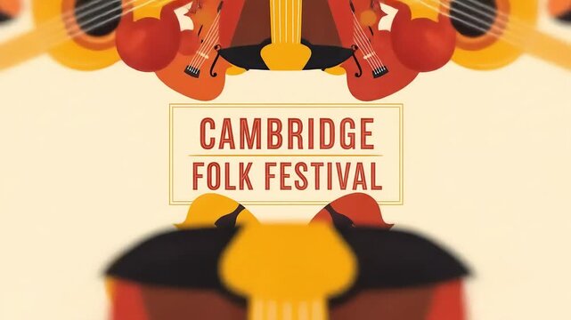 Animated Cambridge Folk Festival Poster with Vertical Symmetric Pattern of Folk Instruments