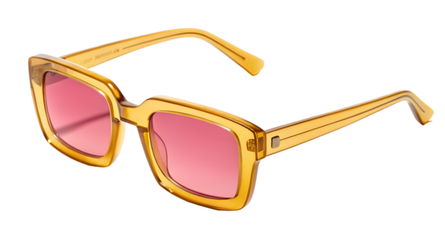Retro Square Sunglasses with Yellow Frame and Pink Tinted Lenses