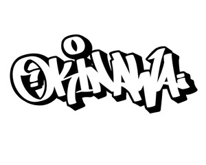 hand drawn graffiti calligraphy letters OKINAWA city name isolated design in black and white