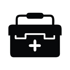 Obraz premium A red first aid kit briefcase with a handle, isolated as a vector icon symbol a first aid box medicine box silhouette vector icon illustration on white background minimalist flat black