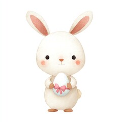 Obraz premium Cute Watercolor Easter Bunny Holding Egg