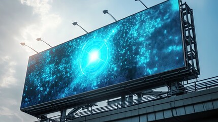 Large billboard display showing abstract digital graphic.