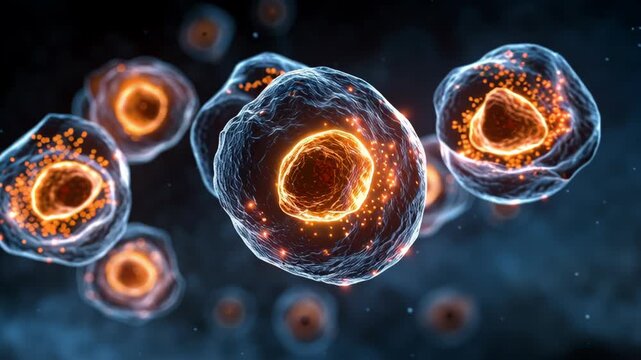 Microscope View of Natural Killer Cells Vibrant Activity and Intricate Cellular Structures in Immune Response and Biology Science