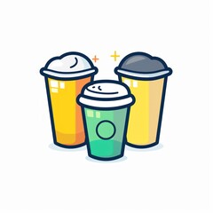 Three colorful cartoon coffee cups