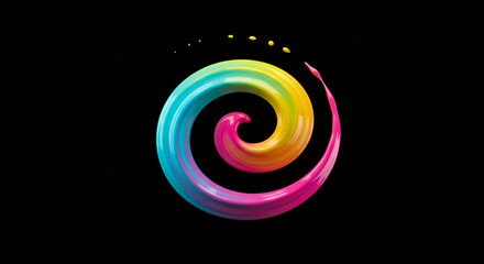 Abstract colorful swirling light patterns create a vibrant, textured rainbow spiral design