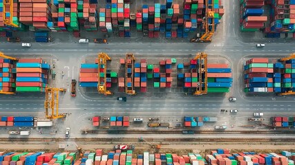 Aerial view of a busy shipping container yard - Powered by Adobe