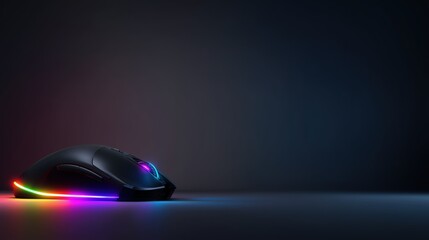 Gaming Mouse with Vibrant RGB Lighting – Left-Aligned on Dark Gradient Background with Copy Space