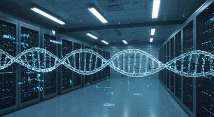 Digital dna helix in server room