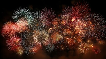 Fototapeta premium Grand colorful fireworks bursting in the night sky bright glowing lights festive celebration joyful mood