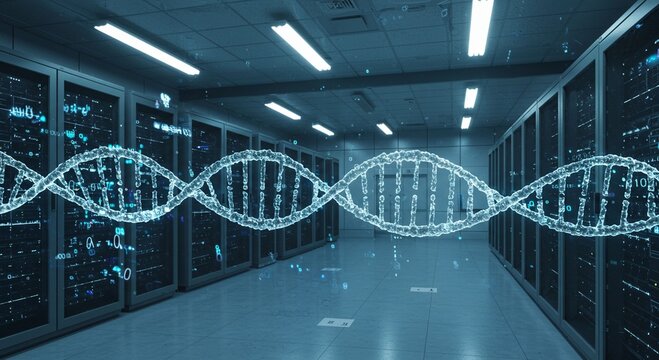 Digital dna helix in server room - Powered by Adobe