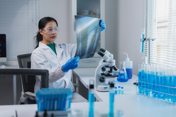Scientist analyzing x ray image in modern laboratory setting
