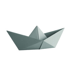 Pale blue origami boat isolated on a transparent background paper