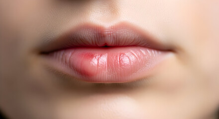 Fototapeta premium Close-up of soft pink natural lips with smooth skin and subtle shine perfect for beauty skincare cosmetic advertising and health related promotional content