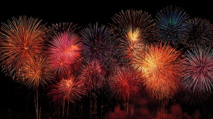 Obraz premium Bright colorful fireworks exploding grandly in the night sky full of light festive celebration joyful scene