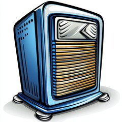 Blue and Silver Space Heater with Orange Heating Elements Illustration