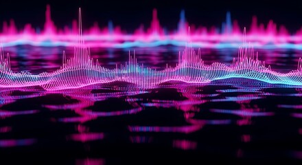 Vibrant neon sound wave visualization with glowing peaks and digital energy on a dark background