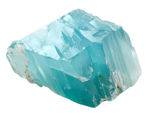 Fototapeta premium Raw Aquamarine Crystal with Faceted Edges, Front View, Isolated on transparent Background