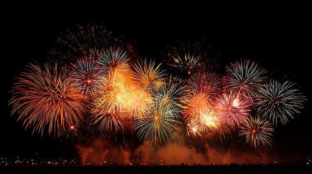 Grand fireworks display lighting up the sky colorful bright explosions full of light festive celebration mood