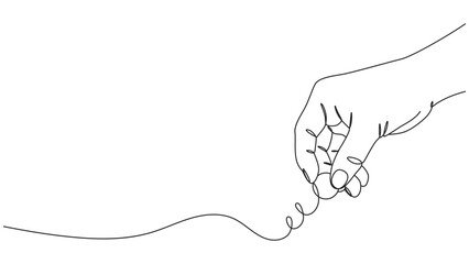 Minimalist hand drawing with continuous line holding a string design concept