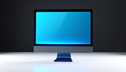 Modern Desktop Computer Displayed on a White Surface with Blue Screen