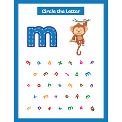 Circle the letter worksheet activity for kids M for Monkey small letter m