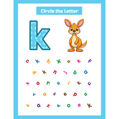 Circle the letter worksheet activity for kids K for Kangaroo small letter k
