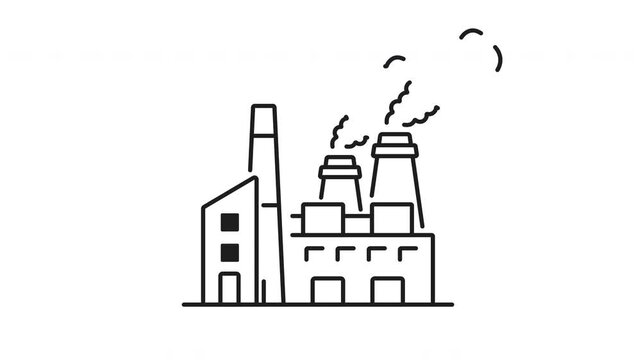 Industrial air pollution line animation of factory emitting noxious smoke. Suitable for environmental awareness campaigns and educational materials on pollution