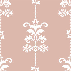 Damask classic white and soft brown background pattern.Hand drawing wallpaper in style of Boroque. Seamless abstract background with repeating elements.Orient background.