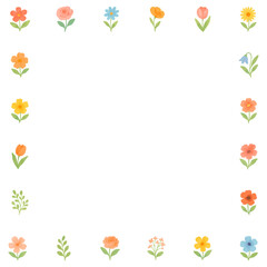 Obraz premium 다양한 꽃 아이콘 테두리 장식, 상큼한 봄 일러스트 프레임 디자인