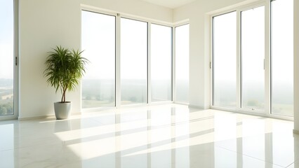 Fototapeta premium Empty Interior Space with Sunlit Window