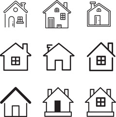 Minimal Home Icon Set House Symbols for App UI on Transparent Background