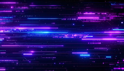 Futuristic Glitched Blue and Purple Data Trails in Dark Atmosphere