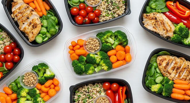 Healthy food in meal prep containers for a low-calorie diet; eat this nutritious salad to support a balanced lifestyle.