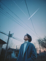 Night Sky Stars Person Silhouette Alone Landscape Clouds City View Tranquil Dusk Horizon Silvery Light Solitude Exploration Nature Portrait Dreamy Atmosphere Emotions Skyline Urban Sightseeing Journey