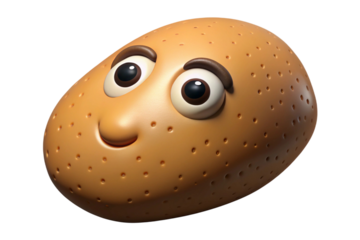 Cute anthropomorphic potato character with a happy face isolated on transparent background
