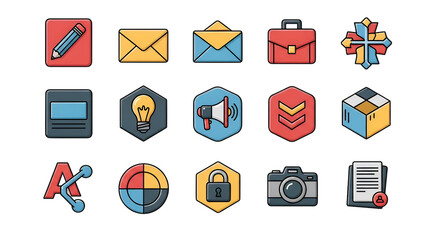 3d icon of assorted business and technology icons in a flat design, 3d icon set isolated on transparent background
