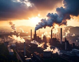 Obraz premium Industrial pollution at sunset (1)