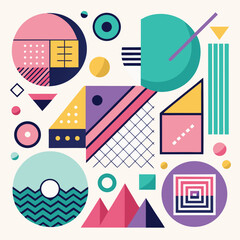 Memphis design elements mega set. Vector abstract geometric line graphic shapes, modern hipster circle triangle template colorful illustration