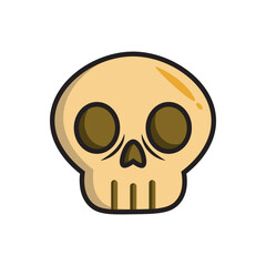 Golden skull emblem vector illustration. Warm-toned skull graphic with smooth contours and dark eye sockets.